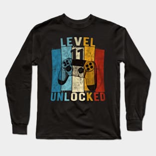 Level 11 Unlocked Video Gamer 11 Year Old 11th Birthday Long Sleeve T-Shirt